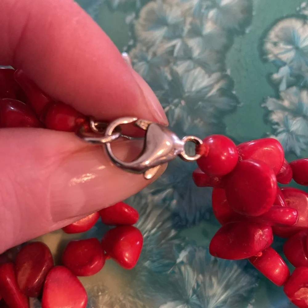 Multi Strand Chunky Red Dyed Coral and Sterling Silver Necklace 925 LUC - Picture 4 of 11